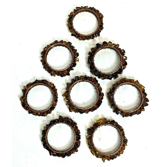 Leila's Linens Golden Brown Harvest Glass Napkin Rings SET OF 8  Made In India, - Picture 1 of 12